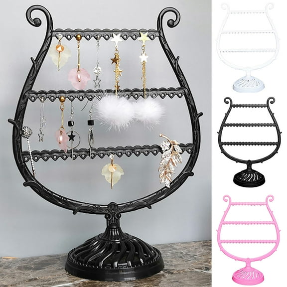 Travelwant 3-Tier Earring Display Holder,Jewelry Stand Earring Holder Organizer,Plastic 3 Layers Jewelry Storage Organizer Wood Stand Tree,Ear Stud Rack Gift for Women,Girls,Black