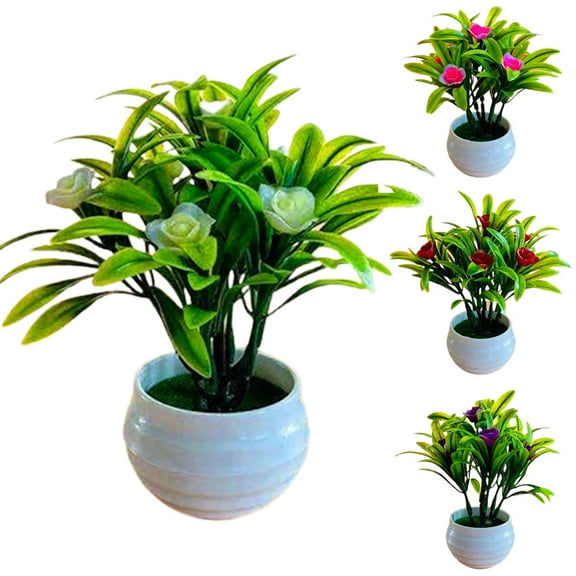 Travelwant 3Packs Artificial Flowers in Pot Decor Flower Arrangements 7-Head Colorful Hibiscus Flower Bonsai Plants Flowers In Pot Table Centerpieces Holiday Dinning Room Table Kitchen