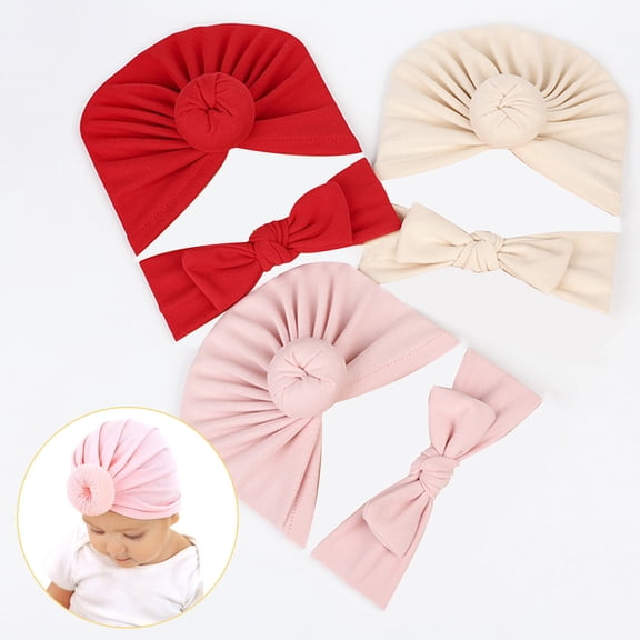 Travelwant 3Pcs Baby Turban Hats Turban Bun Knot Baby Infant Beanie Baby Girl Soft Cute Toddler Cap