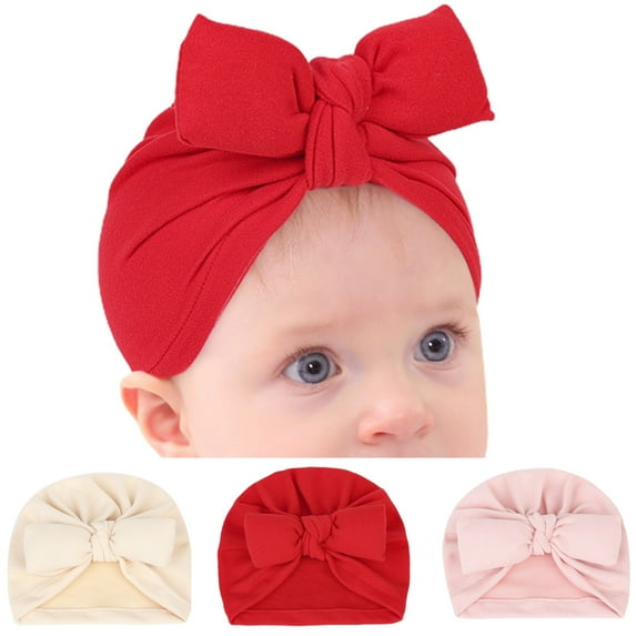Travelwant 3Pcs/Set Baby Turban Newborn Hospital Hat Cotton Toddler Nursery Beanie Headwrap Bohemia Big Hair Bow Knotted Headwrap