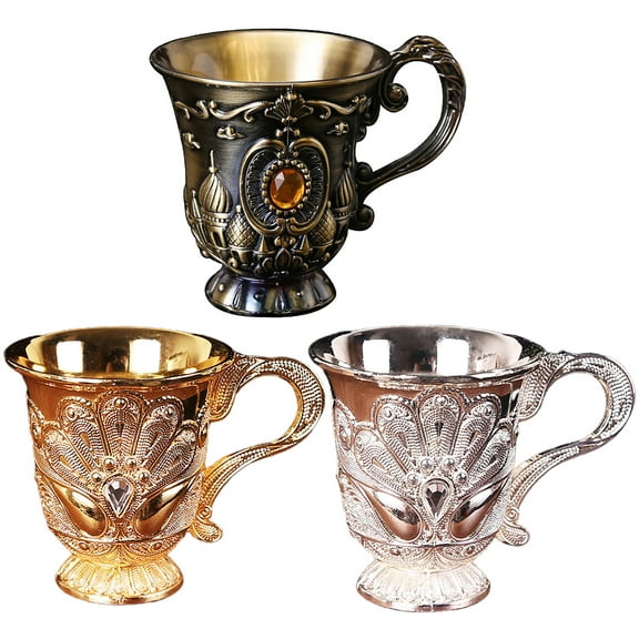 Travelwant 3Pcs/Set Metal Wine Glass, Chalice Goblet Chalice Cup Vintage Goblets European Goblet Vintage Embossed Wine Cup Red Wine Goblet Cup Glass Goblets for Whiskey, Cocktail