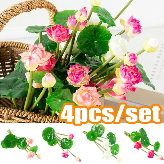 Travelwant 4 Packs Lotus Decorative Simulated Artificial Lotus Flower Fake Flower Mini Lotus Flower Arrangement for Home Outdoor Patio Pond Aquarium Wedding Party Decorations