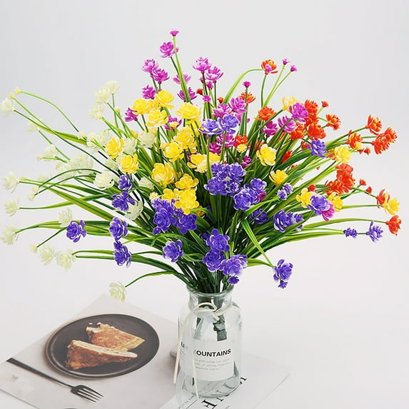 Travelwant 4Branches Artificial Flowers Outdoor UV Resistant Fake Flowers No Fade Faux Plants Garden Porch Window Box Decorating