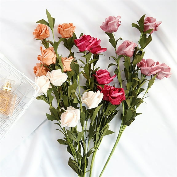 Travelwant 4Branches Artificial Rose Flower Bridal Bouquet Silk Rose Bulk for Wedding Home Valentine's Day Party Decor