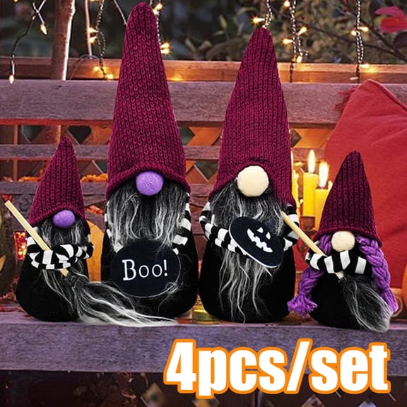 Travelwant 4Packs Halloween Witch Gnomes Plush for Tier Tray Decor, Handmade Halloween Fall Tomte Swedish Gnome, Autumn Nisse Scandinavian Faceless Doll for Halloween Farmhouse