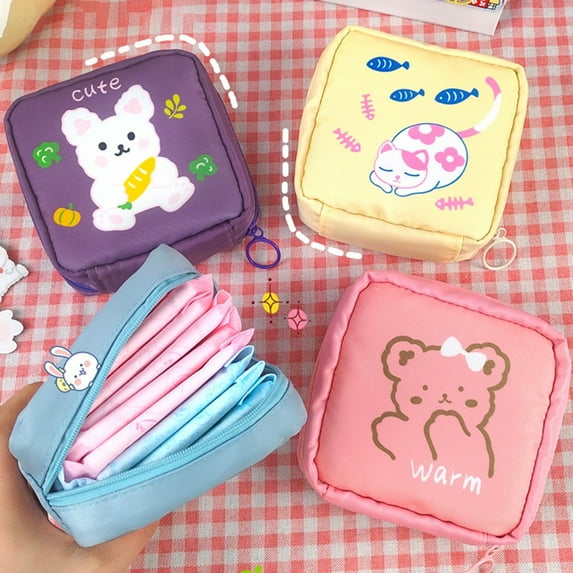 Travelwant 4Packs Sanitary Napkin Storage Bag Menstrual Cup Pouch Portable Pads with Zipper Feminine Menstruation First Period Bags