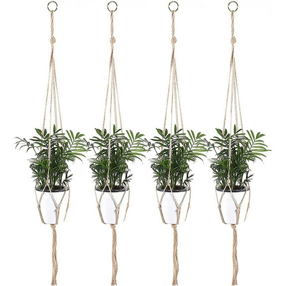 Travelwant 4Pcs Macrame Plant Hanger Large for Pot Extra Long No Tassel Cotton Rope Hanging Plant Holder