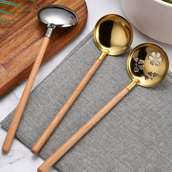 Travelwant 4Pcs/Set Ladle and Slotted Spoon, Stainless Steel Kitchen Ladle Soup Ladle, Cooking Ladle, Metal Soup Spoon for Cooking, Dishwasher Safe, Easy to Clean