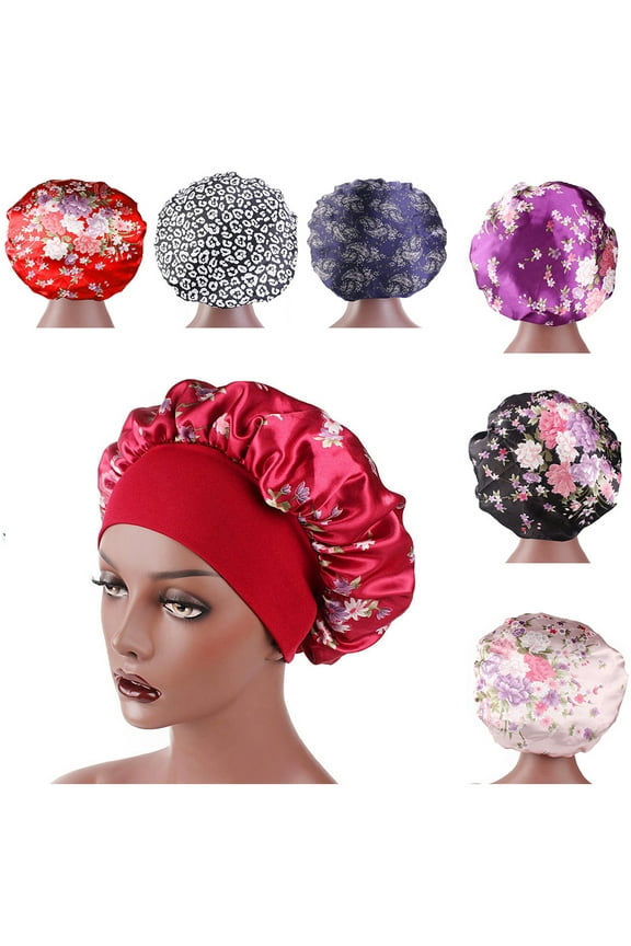 4Pcs/Set Satin Hair Cover Night Sleep Cap for Women Curly Hair, Wide Band Sleeping Bonnet Hats for Girls Natural Hair