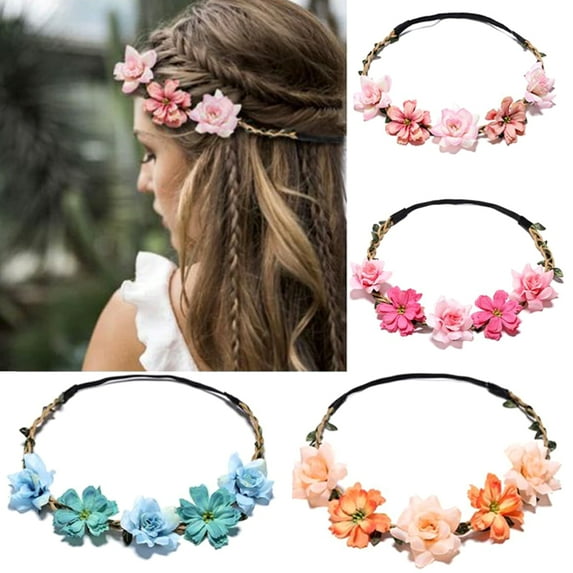 Travelwant 4Pcs Women Lady Fashion Artificial Flower Headband Garland Wreath Headband Wedding Party Bridal Headpiece