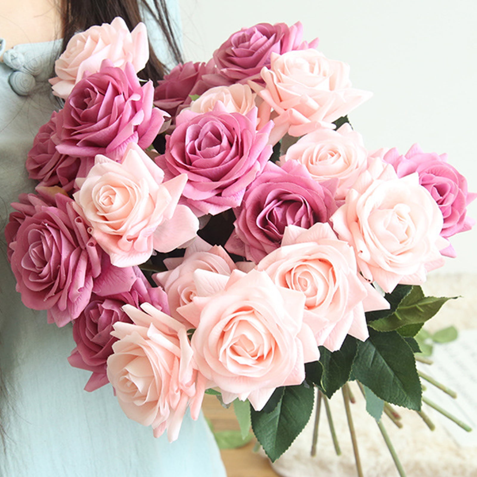 Travelwant 4Stems Artificial Silk Rose Flower Bouquet Lifelike Fake ...