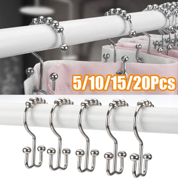 Travelwant 5/10/15/20Pcs Shower Curtain Rings, Rust-Resistant Metal Double Shower Hooks for Curtain Rolling Shower Curtain Hooks Rings Shower Rings for Bathroom Shower Curtain Rod , Nickel