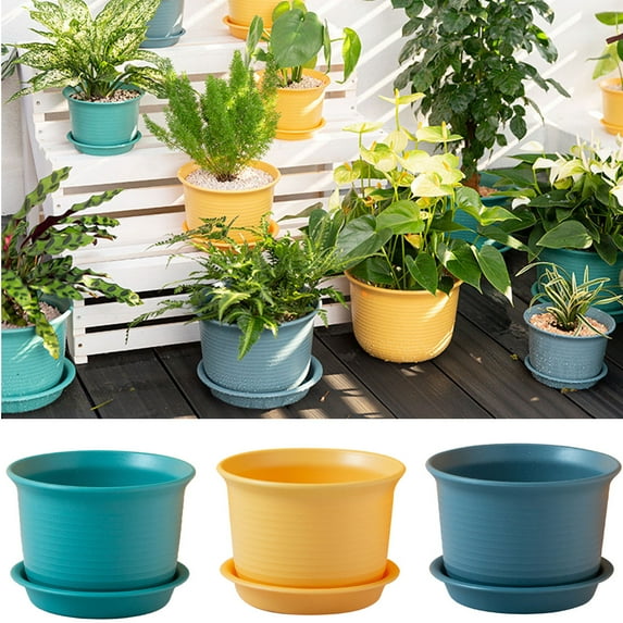 Travelwant 5.9” x 5.9” x 4.1” Ripple Pattern Green Plastic Plant Planter with Tray