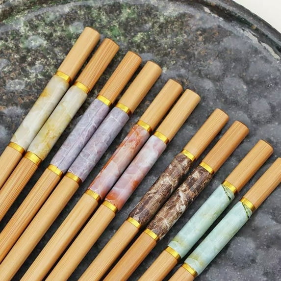 Travelwant 5 Pairs Bamboo Chopsticks Reusable Japanese Chinese Korean Wood Chop Sticks Hair Sticks Gift Set Dishwasher Safe