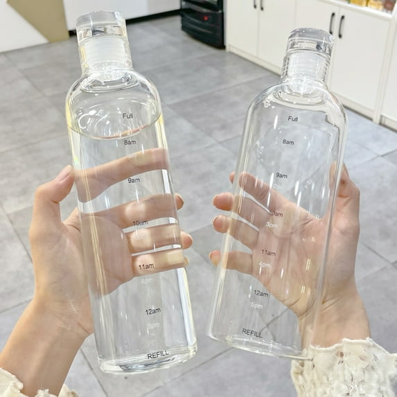Travelwant 500ML Borosilicate Glass Water Bottles With Caps: Clear Heat Resistant, Slim, Easy to Store, Leakproof Lids, Best As Reusable Drinking Bottle, Sauce Jar