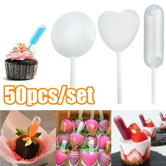 Travelwant 50Pcs 4ml Liquid Dropper Pasteur Pipettes - Clear Translucent Infuser- Rectangular,Heart and Round-Shaped - for Cakes, Cupcakes, Strawberry, Chocolates - Easy Squeeze