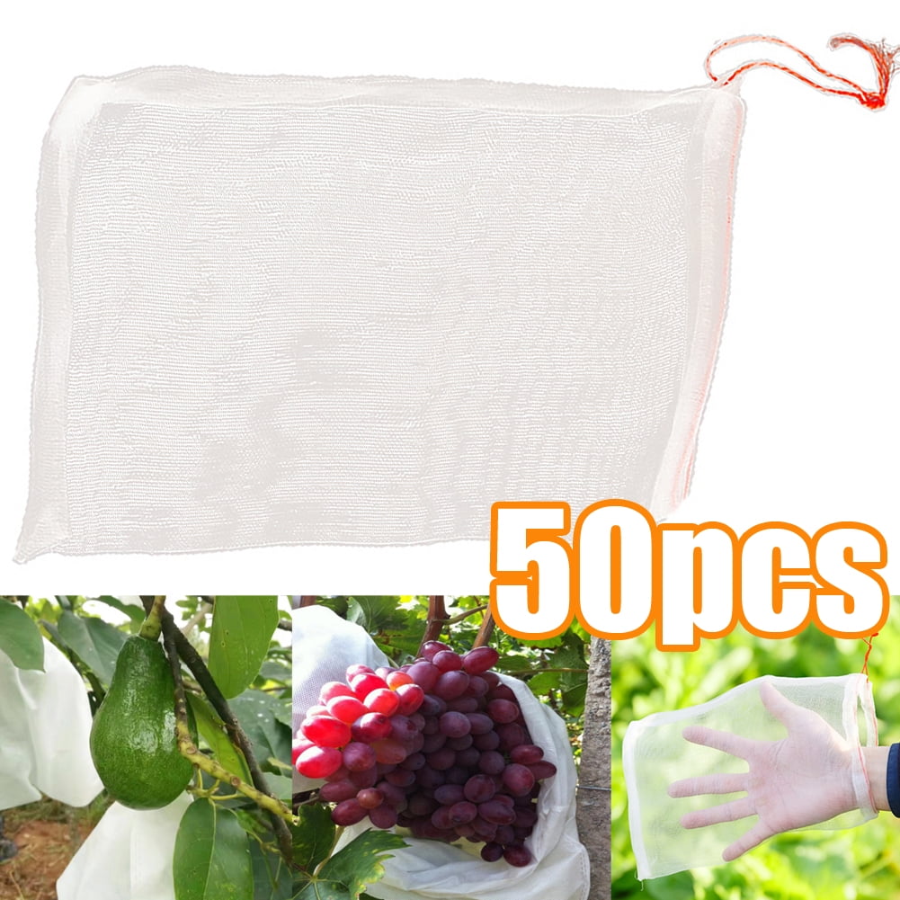 Travelwant 50Pcs Fruit Protection Bags,Fruit Netting Bags, Garden Netting Bags with Drawstring, Fruit Tree Bags, Netting Barrier Bags for Protecting Fruits and Vegetables