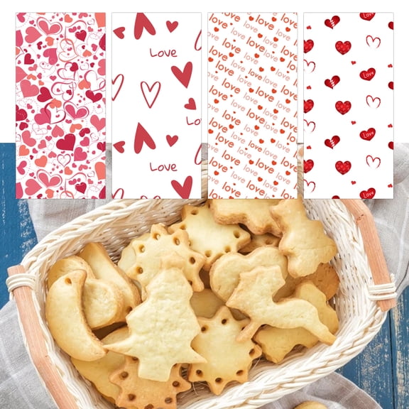Travelwant 50Pcs Love Heart Printing Candy Bags Valentines Day Biscuits Packaging Bags Self Adhesive Cookies Gift Pouch Valentines Day Decorations