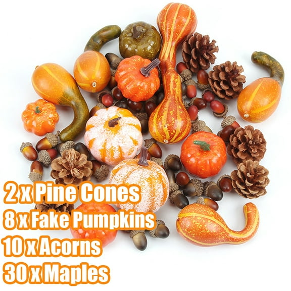 EKIDAZB 50Pcs/Set Artificial Pumpkins and Gourds Maple Leaves Pine Cones Acorns Pumpkins Artificial Vegetables for Fall Garland Halloween Thanksgiving Decorations