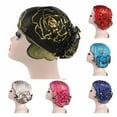 thumbnail image 1 of Travelwant 5Pcs/Set Shiny Flower Turban Shimmer Chemo Cap Hairwrap Headwear Beanie Hair Scarf, 1 of 7