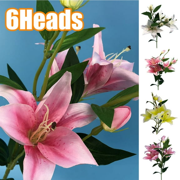 Travelwant 6 Heads/Branch Artificial Flowers Tiger Lily Real Touch Fake Flowers for Wedding Home Party Garden Shop Office Decoration Plastic Lily Faux Flowers