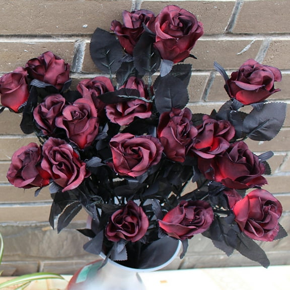 Travelwant 62cm Artificial Plastic Wine Red Roses Halloween Bouquet (5 Count)