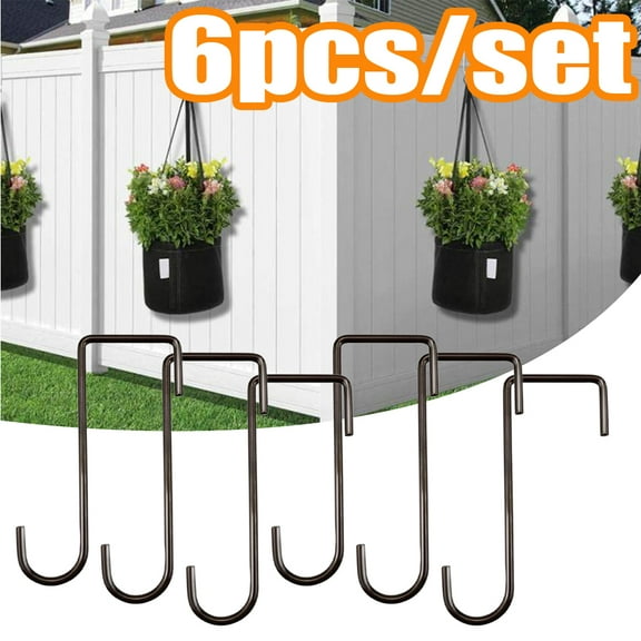Travelwant 6Pcs/Set Iron Fence Hooks Patio Hooks Powder Coated Steel Hangers Fits Easily for Indoor & Outdoor Hanging Lights, Plants & Planters, Bird Feeder, Pool Equipment