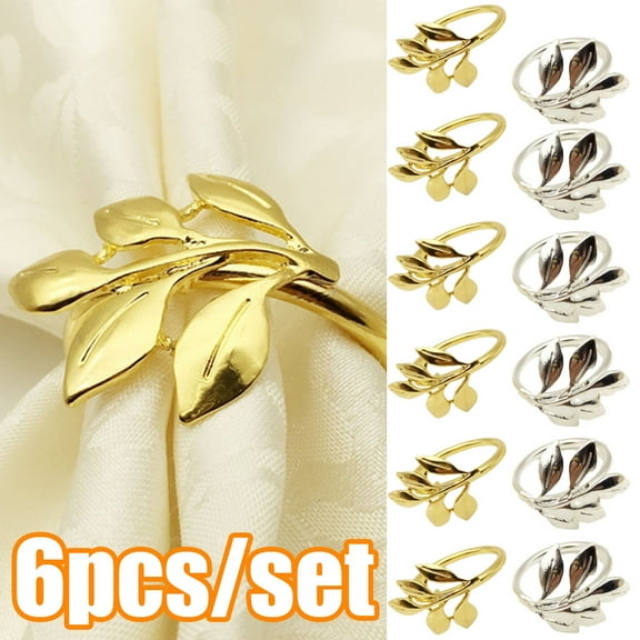 Travelwant 6Pcs/Set Napkin Rings, Thanksgiving Leaf Napkin Ring Holders, Bridal Napkins Rings Glossy Napkin Holder Adornment for Vintage Christmas, Holidays, Fall, Dinner Decor Favor