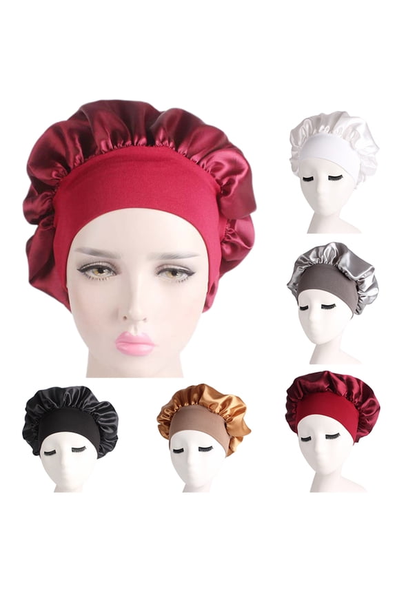 6Pcs/Set Satin Bonnet, Sleeping Caps, Satin Hair Bonnet for Sleeping, Elastic Wide Band Hat Night Sleeping Head Cover for Girls, Gift for Birthday, Christmas
