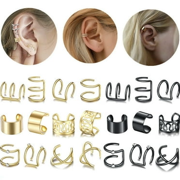 Travelwant 7 Pcs/Set Ear Ear Cuff for Women, Fake Cartilage Earrings Set Wave Cuff Earrings Helix Wrap Ear Clip Tassel Threader Earrings