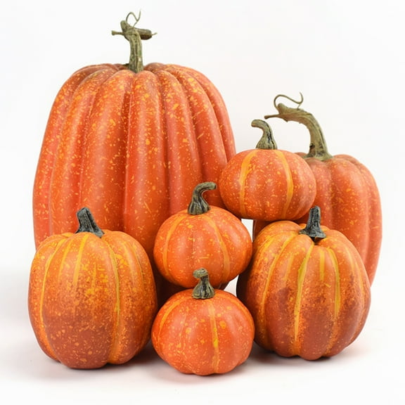 Travelwant 7Pcs/Bag Fall Decor Cracked Pumpkin Statues, Resin Pumpkin Figurines for Thanksgiving Autumn Harvest Halloween Tabletop Home Decorations