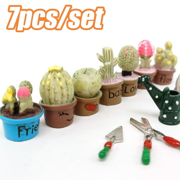 Travelwant 7Pcs/Set Miniature Plant Ornaments Artificial Succulent Potted Plant Mini Potted Plant for DIY Mini Home Garden Kids Play Toys Decoration