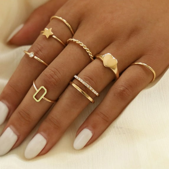 Travelwant 8Pcs Knuckle Stackable Rings Set for Women, Bohemian Gold/Silver Plated Comfort Fit Vintage Wave Joint Finger Rings Gift
