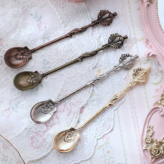 Travelwant 8Pcs/Set Vintage Coffee Spoon Small Ice Cream Dessert Crystal Head Spoon Retro Stirring Scoop Kitchen Seasoning Spice Spoon for Bar Home Kitchen Cafe