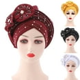 thumbnail image 1 of Travelwant African Turban Cap Flower Pattern Headwrap Elastic Knot Pre-Tied Bonnet Beanie Hat for Women, 1 of 7