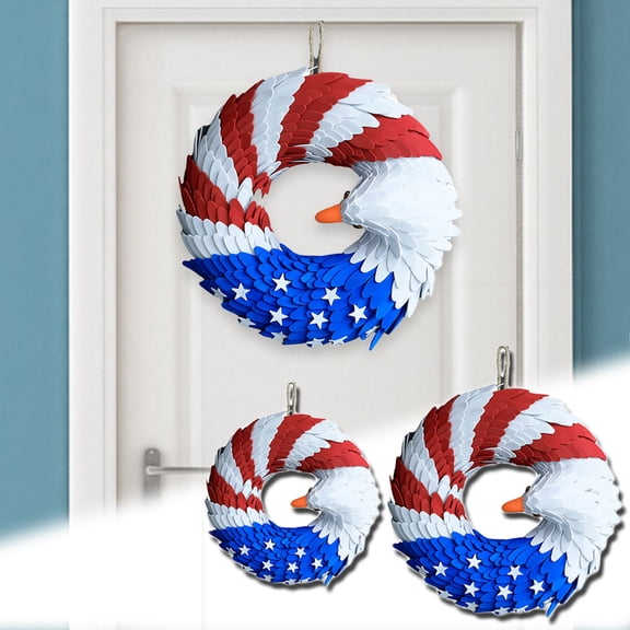 Travelwant American Eagle Wreath, Americana Patriotic Wreath USA July 4th Wreath, Glory Patriotic American Flag Wreath for Front Door Window Wall Decoration