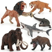 Travelwant Ancient Creatures Animal Model Figures Mammoth Saber-Toothed Tiger Shark Crocodile Snake Party Favors Cake Toppers Decoration Toys for 5 6 7 8 Years Old