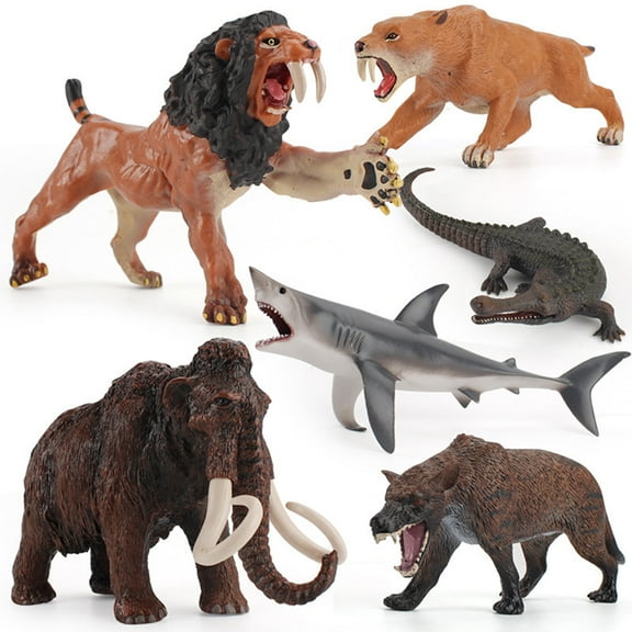 Travelwant Ancient Creatures Animal Model Figures Mammoth Saber-Toothed Tiger Shark Crocodile Snake Party Favors Cake Toppers Decoration Toys for 5 6 7 8 Years Old
