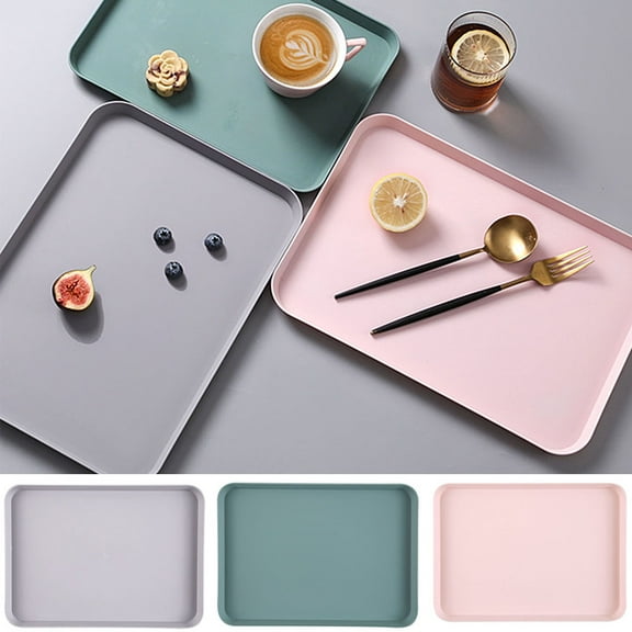 Travelwant Anti-Slip Rectangular Non-Slip Plastic Dinner/Drinks Serving Tray Fruit Dessert Food Tray Multifunction Storage Tray for Kitchens, Homes or Gift