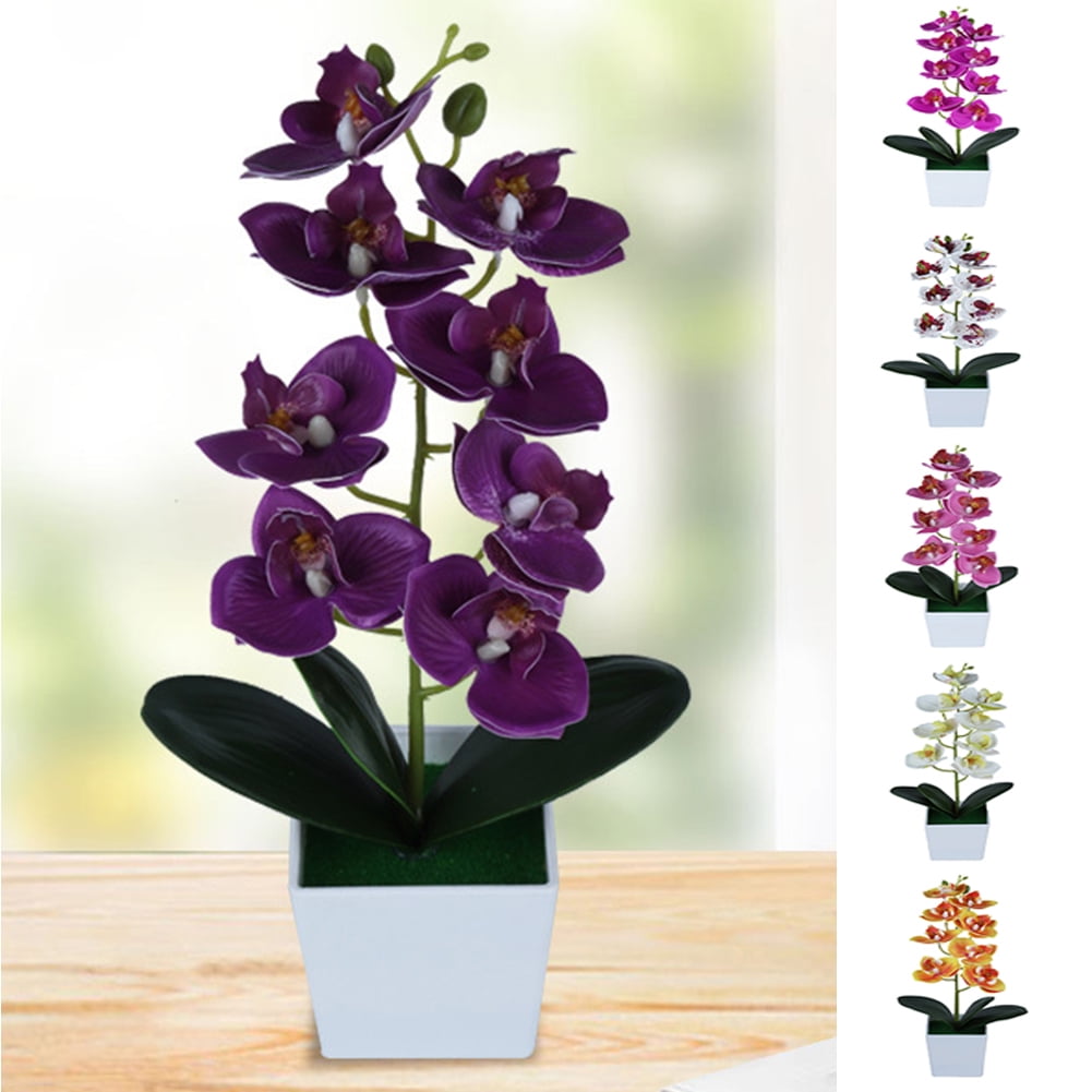 Travelwant Artificial Flowers in Pot Decor Orchid Flower Arrangements Fake Faux Flowers Bouquets In Pot Table Centerpieces Holiday Dinning coffee Room Table Kitchen Decoration