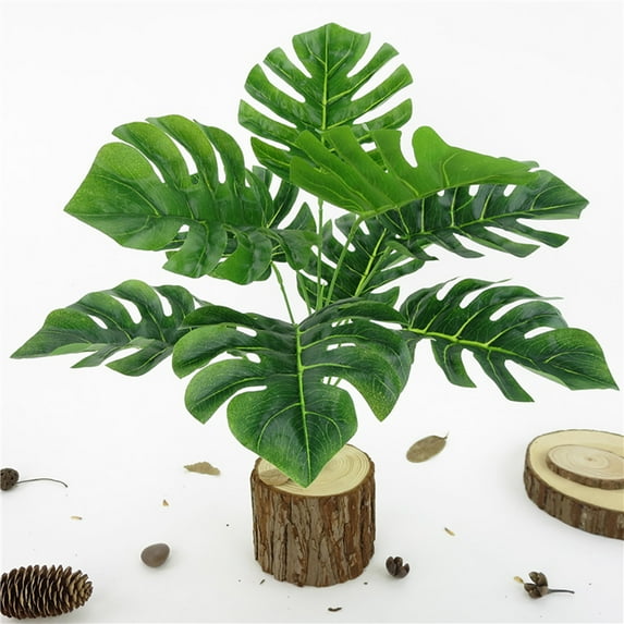 Travelwant Artificial Plants Tall Fake Turtle Tree Leaves with Stems Faux Palm Leaf Imitation Frond Leaf Tropical Plants Greenery