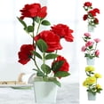 thumbnail image 1 of Travelwant Artificial Rose Flower Vase, Fake Silk Rose Flowers Bonsai Vase, Artificial Rose Flowers in Small Ceramic Vase Decoration for Home Office Table Wedding, 1 of 7
