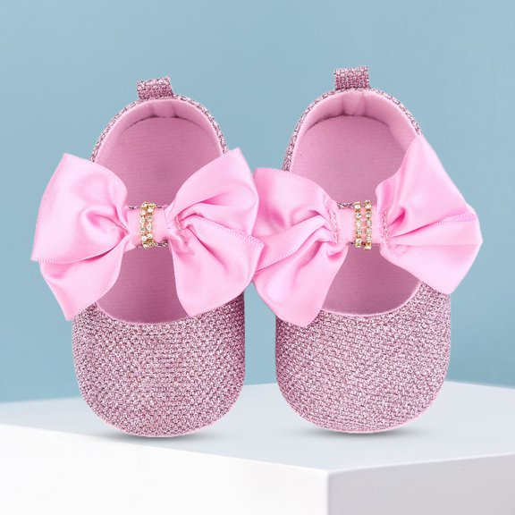 Travelwant Baby Girls Glitter Sequins Sparkly Bling Bowknot Anti Slip Flat Crib Shoes