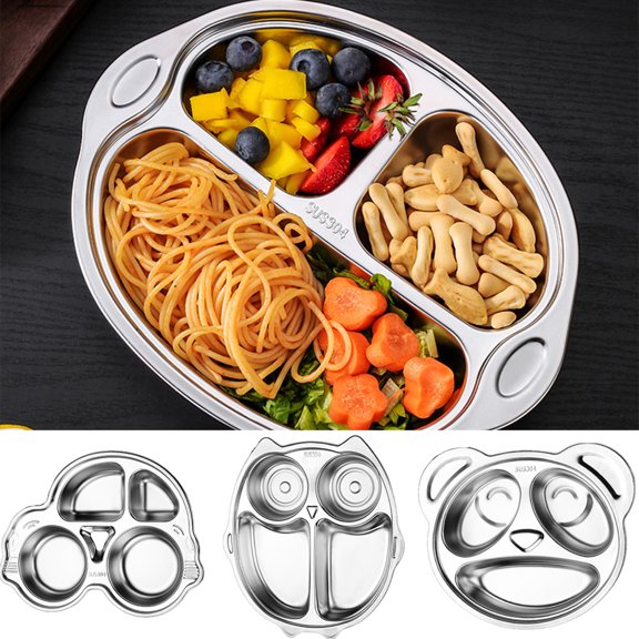 Travelwant Baby Plate - Self Feeding Training Storage Divided Plate, Stainless Steel Baby Toddler Bowl and Dish, Fits for Most Hairchairs Trays, Microwave Dishwasher Safe