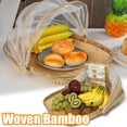 thumbnail image 1 of Travelwant Bamboo Tent Basket, Household Foldable Food Mesh Cover, Hand-Woven Container Tray Anti Bug Food Serving Tent Basket, for Family Outdoor Camping,3 Sizes, 1 of 6