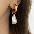 thumbnail image 1 of Travelwant Baroque Pearl Dangle Earrings Chunky Hoop Earrings Drop with Irregular Pearl Drop for Women Classic Pearl Vintage Graceful Huggie Ear Jewelry, 1 of 7