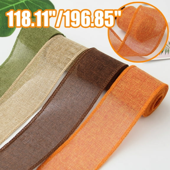 Travelwant Burlap Wired Ribbon Rolls, Wrapping Burlap Ribbon Natural Orange Brown Olive Green Jute, for Christmas Crafts Decoration Wedding Floral Bows Trims Craft-196.85" x 2.36"