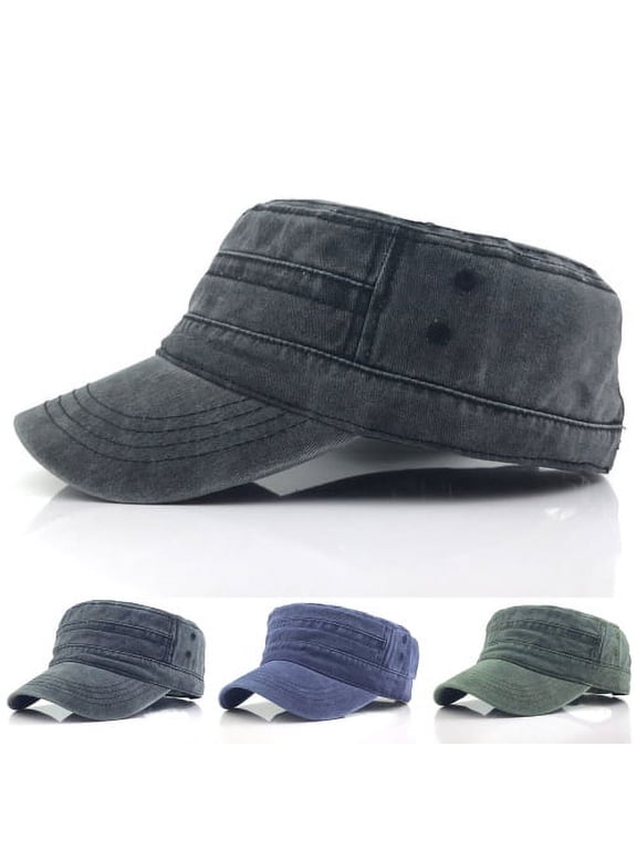 Cadet Cap Military Army Style Hat Baseball Cap Flat Top Washed Spring Summer Vintage Low-profile Cadet Hat