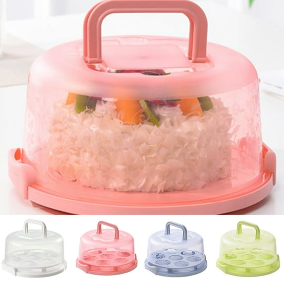 Travelwant Cake Container Plastic Cover Lid: Cake Carrier Cupcake Holder Portable Round - Two Sided Base for Pies Cookies Nuts Fruit etc