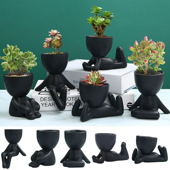 Travelwant Ceramic People Planters Pot Succulent Cactus Head Flower Pot Creative Sculpture Mini Flower Vase Top Table Display Planters for Air Plants and Other Mini Plants for Home Tabletop